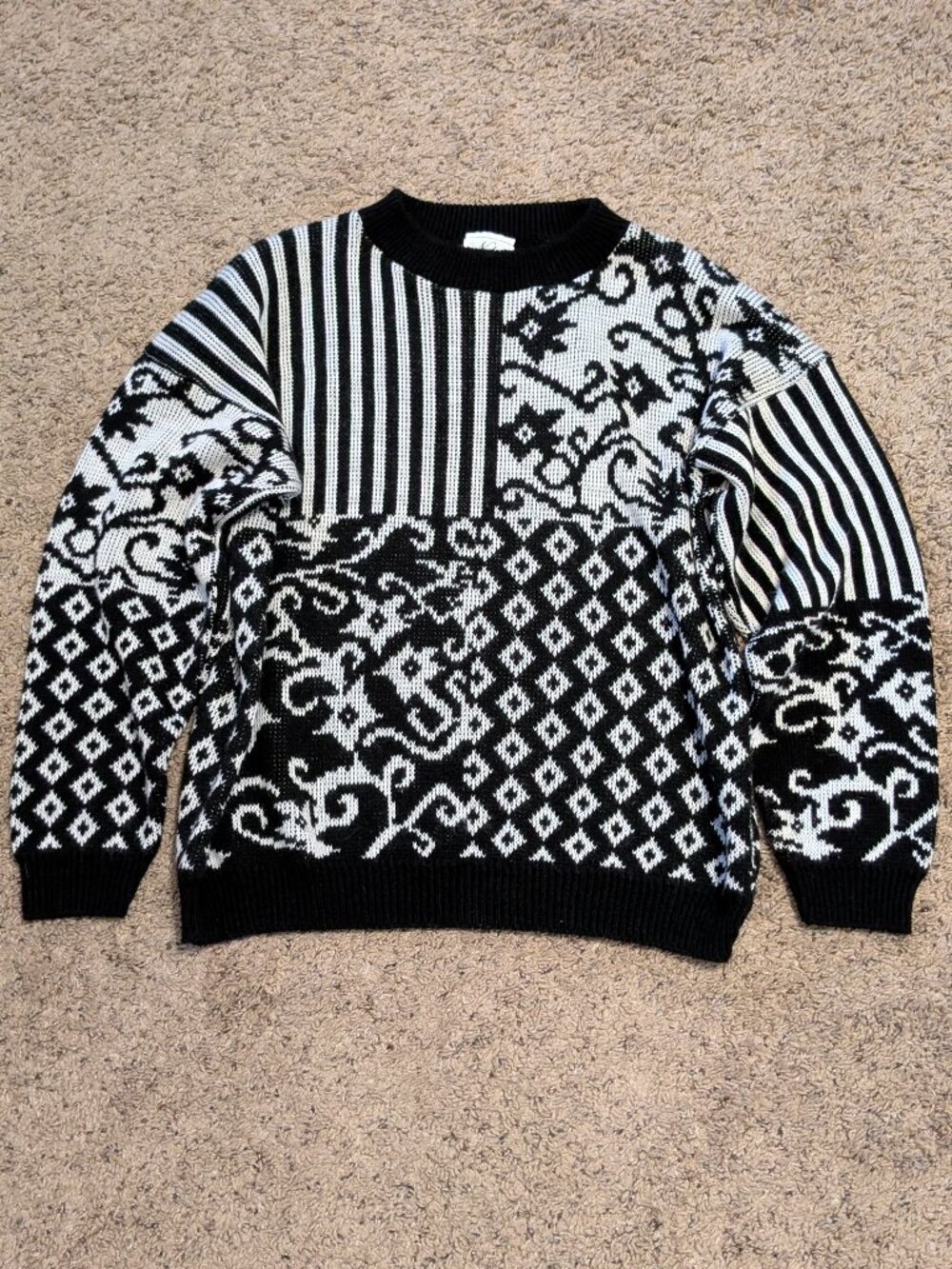 80s Vintage Nichelle Black & White Womens Sweater Abstract Geometric